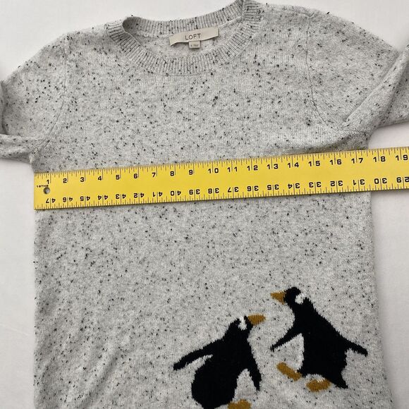 LOFT Penguin Sweater Womens Small Gray Crewneck Knit Pullover Speckled - Picture 6 of 8